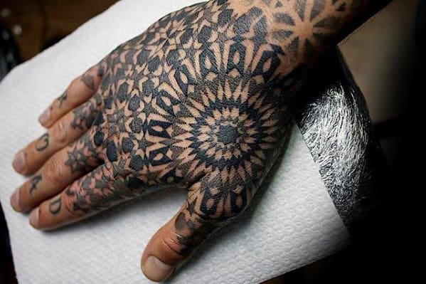 Flower Pattern Geometric Hand Mens Tattoo Ideas