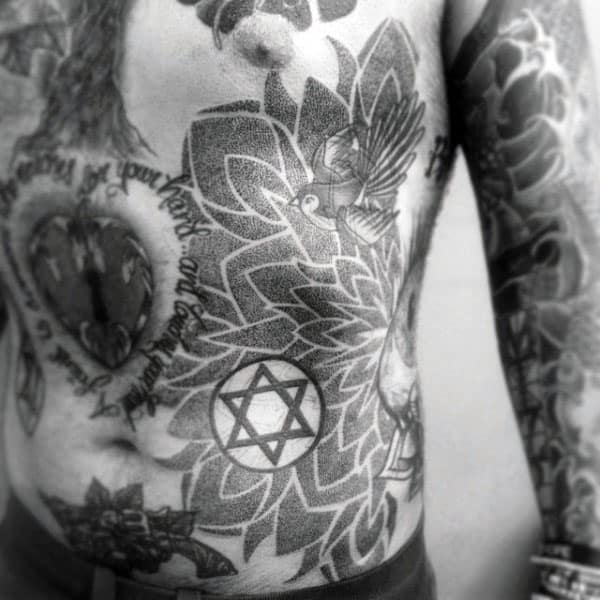 Flower Pointillism Rib Cage Side Tattoo On Man