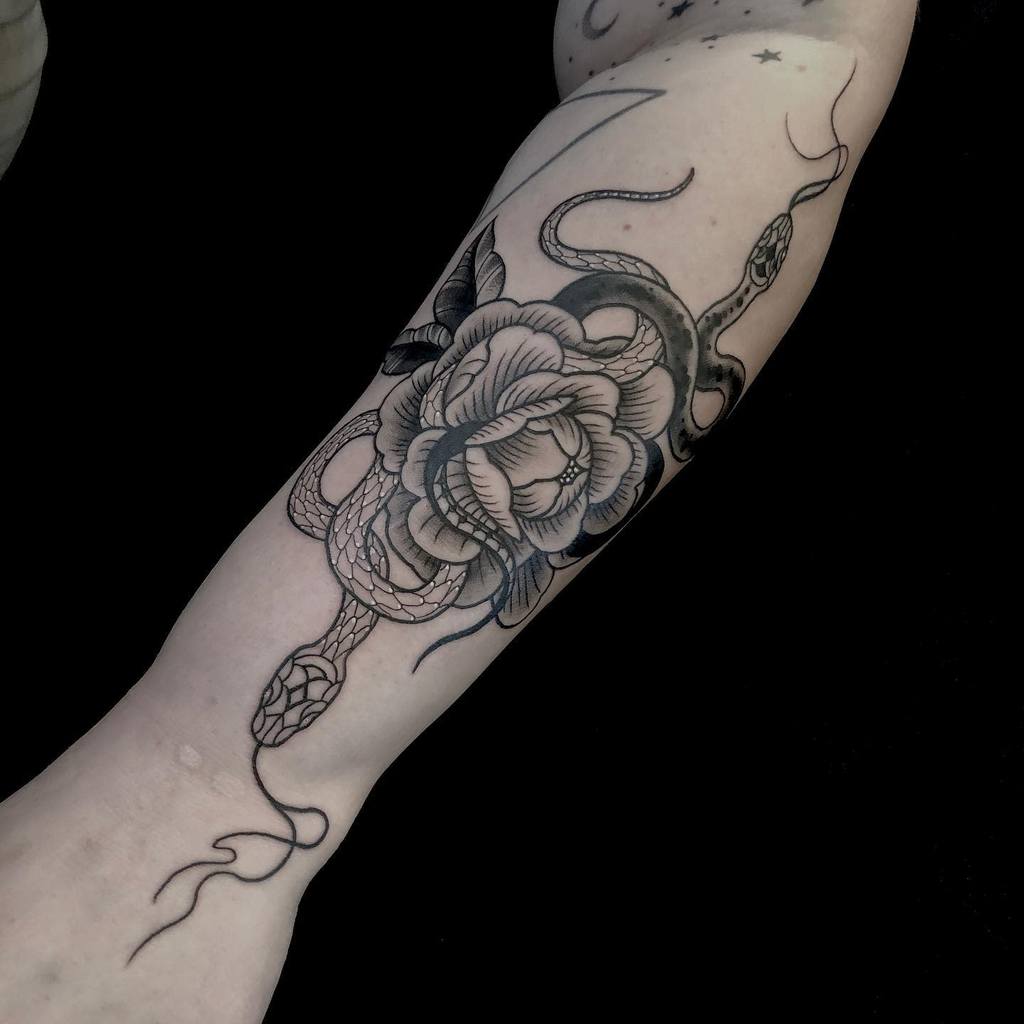 flower snake arm tattoo chloe_kalaratri