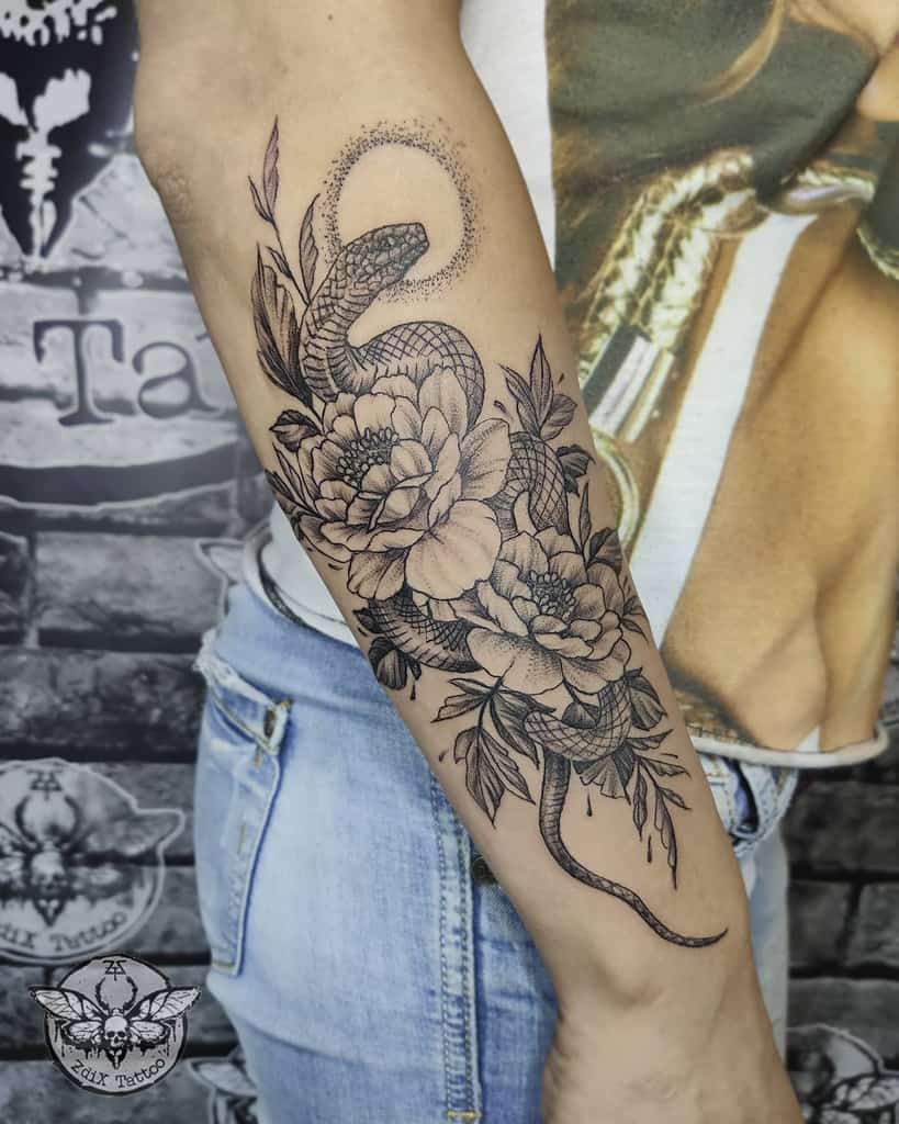 flower snake arm tattoo zdixtattoo