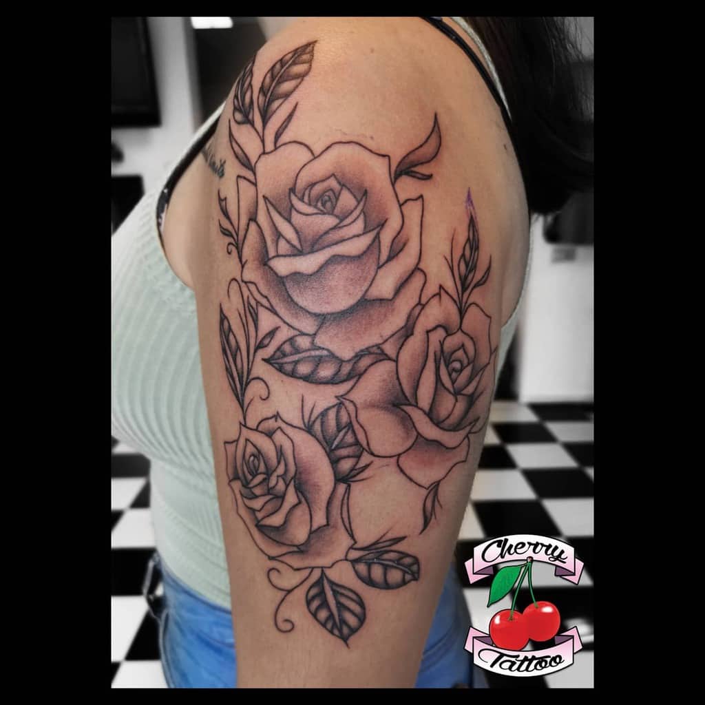 flower upper arm tattoos for women cherrytattooshop