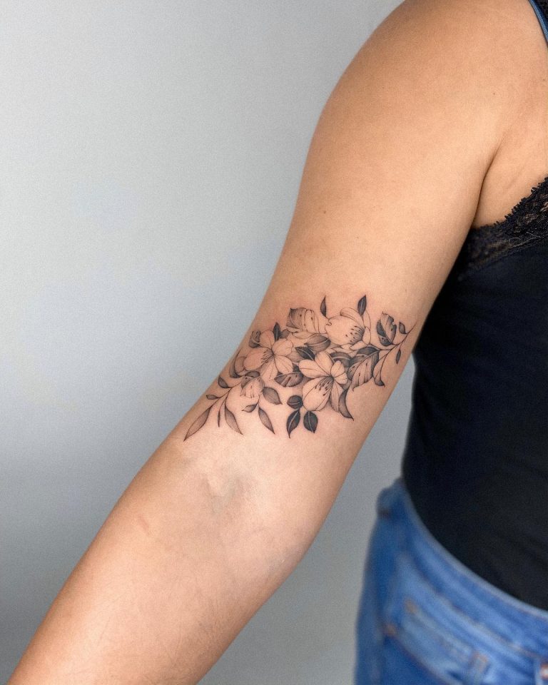 Top 55 Best Upper Arm Tattoo Ideas for Women - Flower Upper Arm Tattoos For Women JanzenDennis 768x960