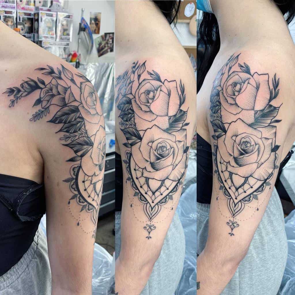 flower upper arm tattoos for women staceythomastattoos