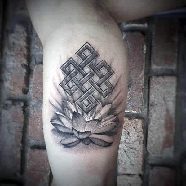 Flower With 3d Infinity Endless Knot Mens Inner Arm Bicep Tattoos