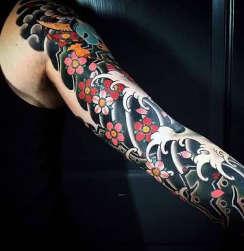 flowers-and-ocean-water-mens-tattoo