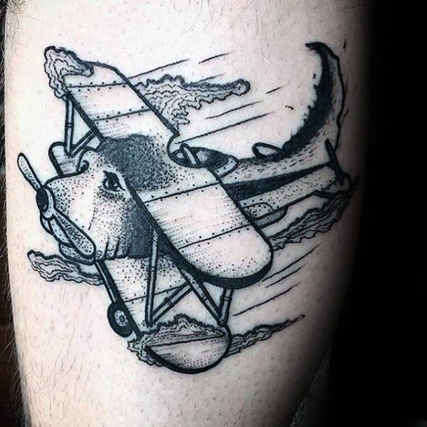 Flying Airplane Mens Manly Small Thigh Tattoos
