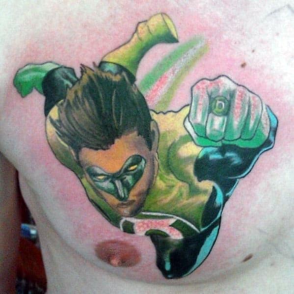 Flying Green Lantern Mens Upper Chest Tattoo