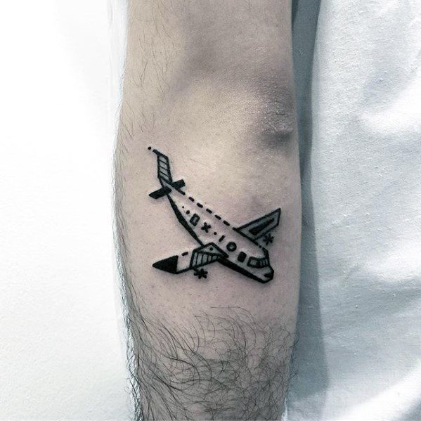 Flying Plane With Unique Design Guys Small Creative Outer Forearm Tattoo