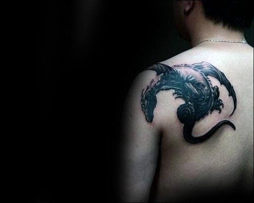 Flying Shoulder Blade 3d Dragon Tattoo For Men