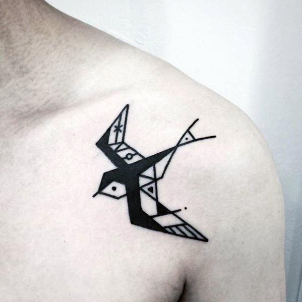Flying Sparrow Geometric Simple Chest Mens Tattoos