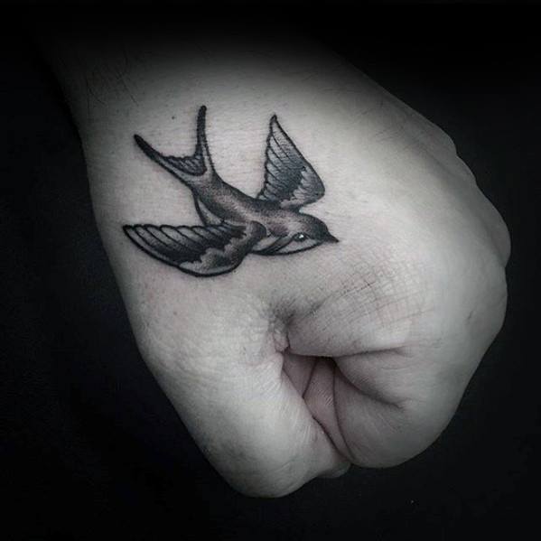 Flying Sparrow Small Shaded Mens Hand Tattoos