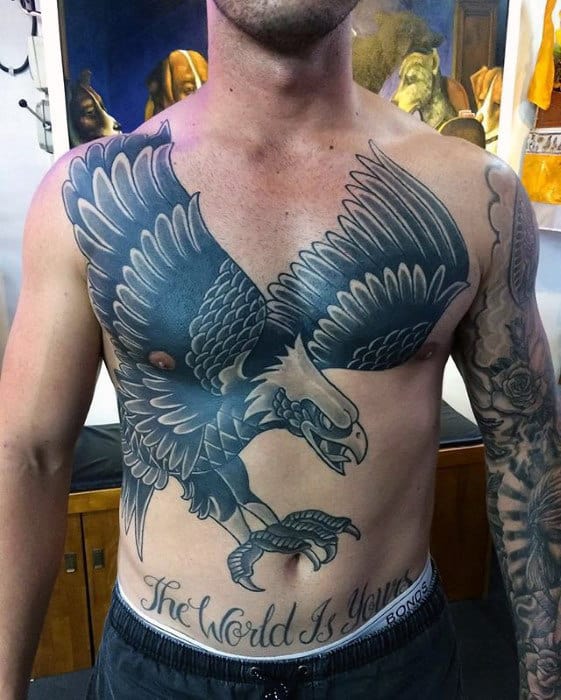 Flying Traditional Bald Eagle Masculine Mens Badass Chest Tattoo