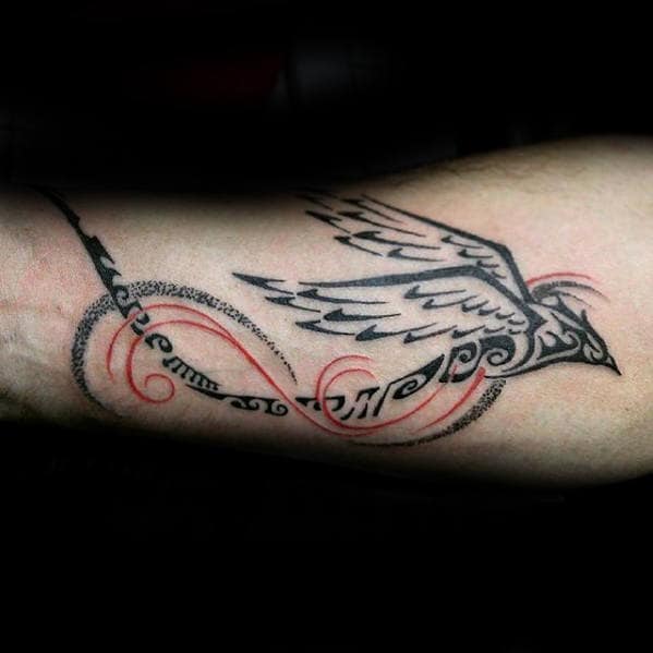 Flying Tribal Bird Mens Inner Forearm Tattoo