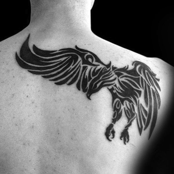 Flying Tribal Eagle Mens Back Tattoos