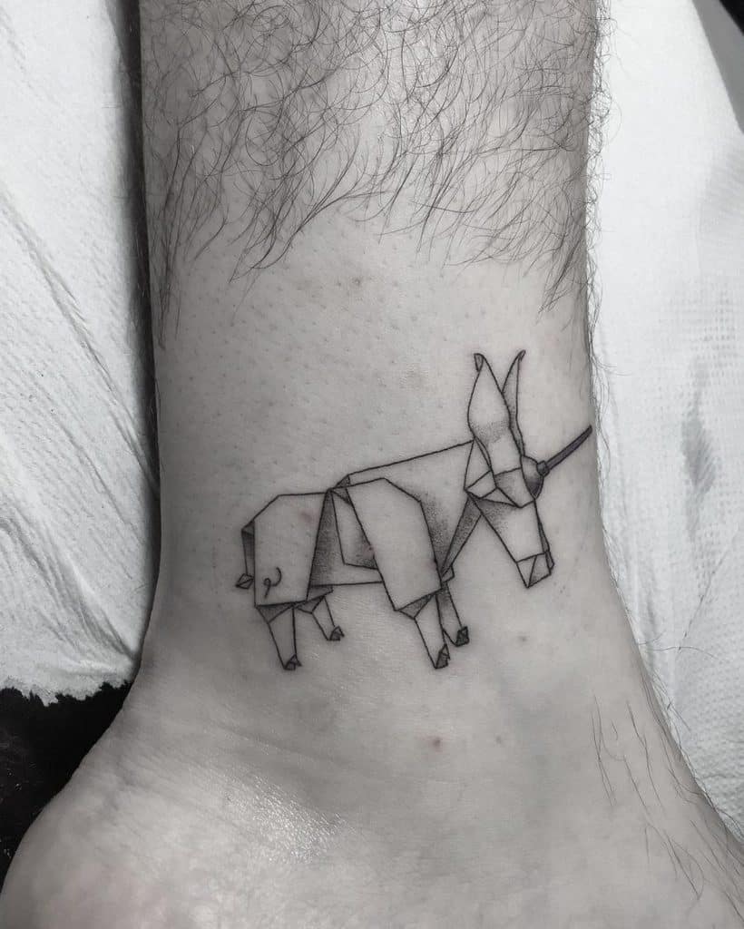 Folded Paper Unicorn With Plunger For Horn Unique Tattoo