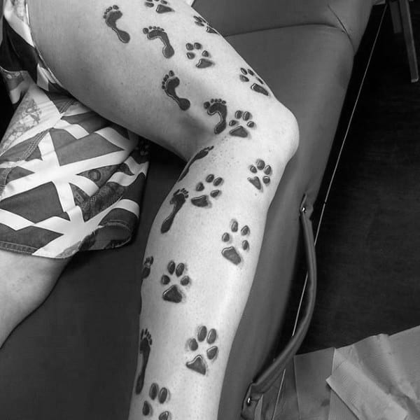 Footprint Pattern Male Tattoo Leg Sleeve Designs