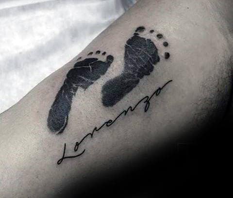 Footprints Cursive Guys Unique Name Tattoo Ideas