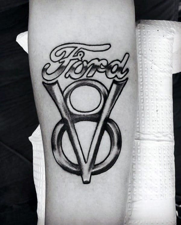Ford V8 Guys Shaded Old School Inner Forearm Tattoos