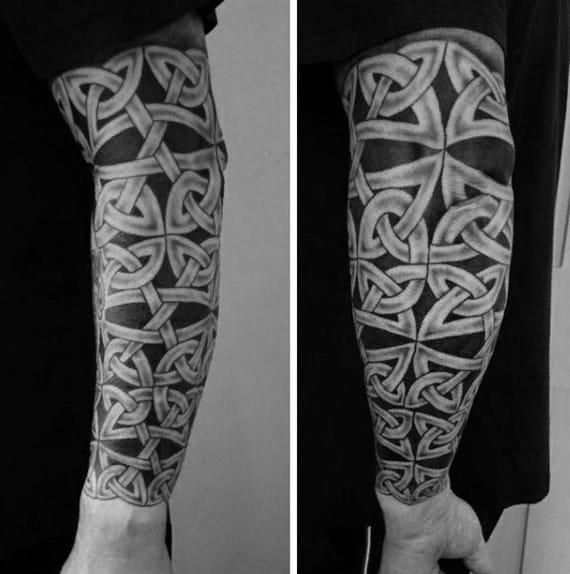 Forearm And Elbow Mens Celtic Knot Sleeve Tattoo Designs