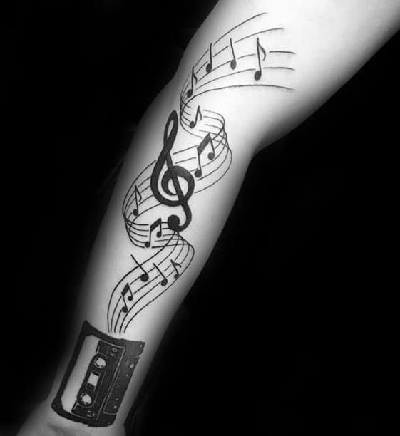Forearm Artistic Male Tape Music Staff Tattoo Ideas