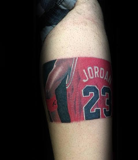 Forearm Band Mens Jordan Themed Tattoo On Leg