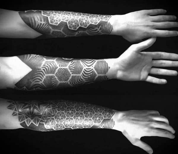 Forearm Black Inksacred Geometry Tattoo For Men