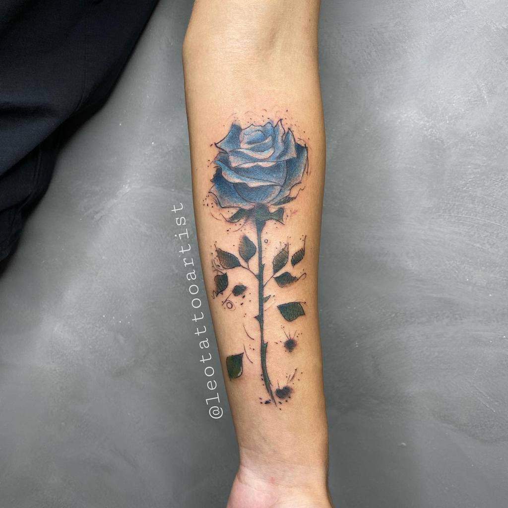 forearm blue rose tattoos leotattooartist