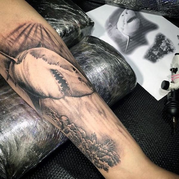 Forearm Bull Shark Tattoo On Men