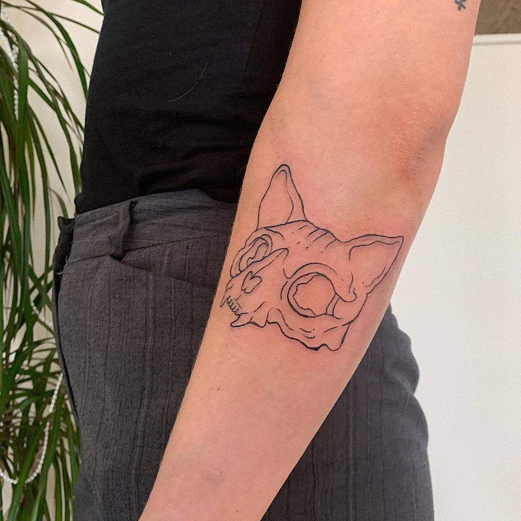 forearm cat skull tattoo linanski