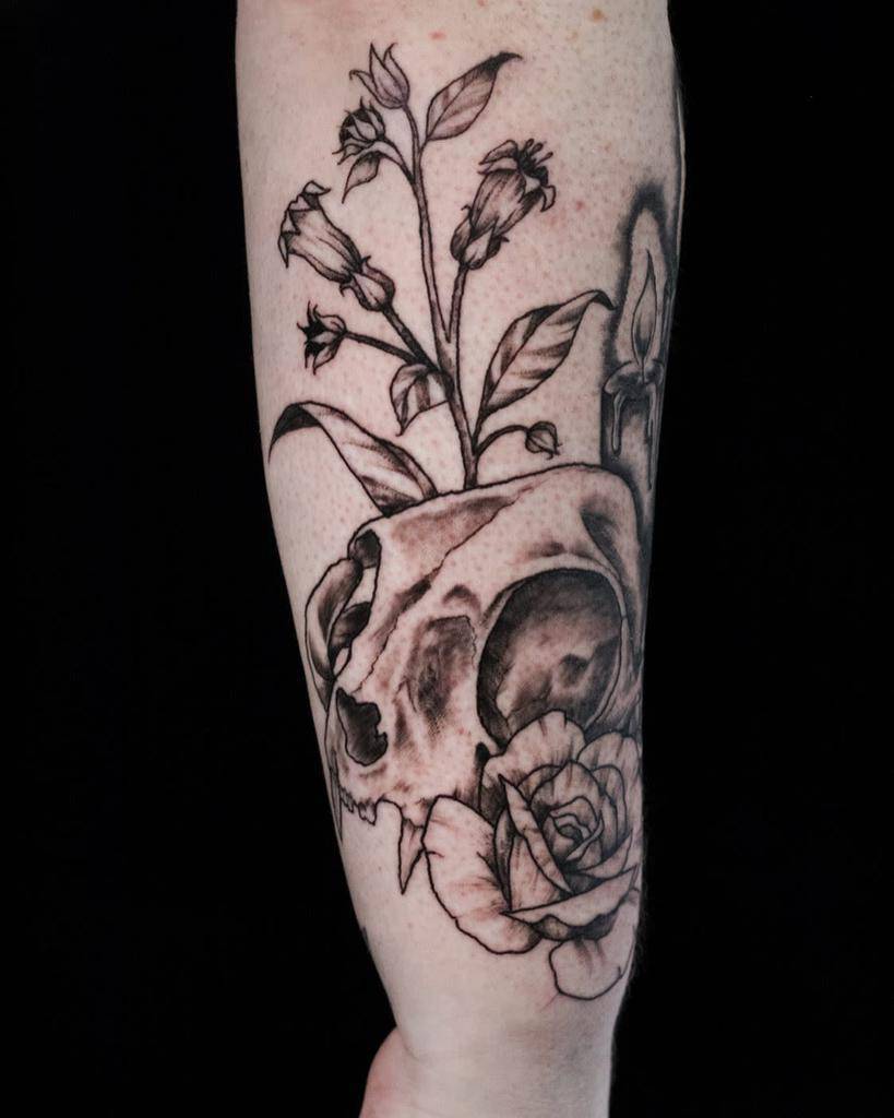 forearm cat skull tattoo lothbroktattoo