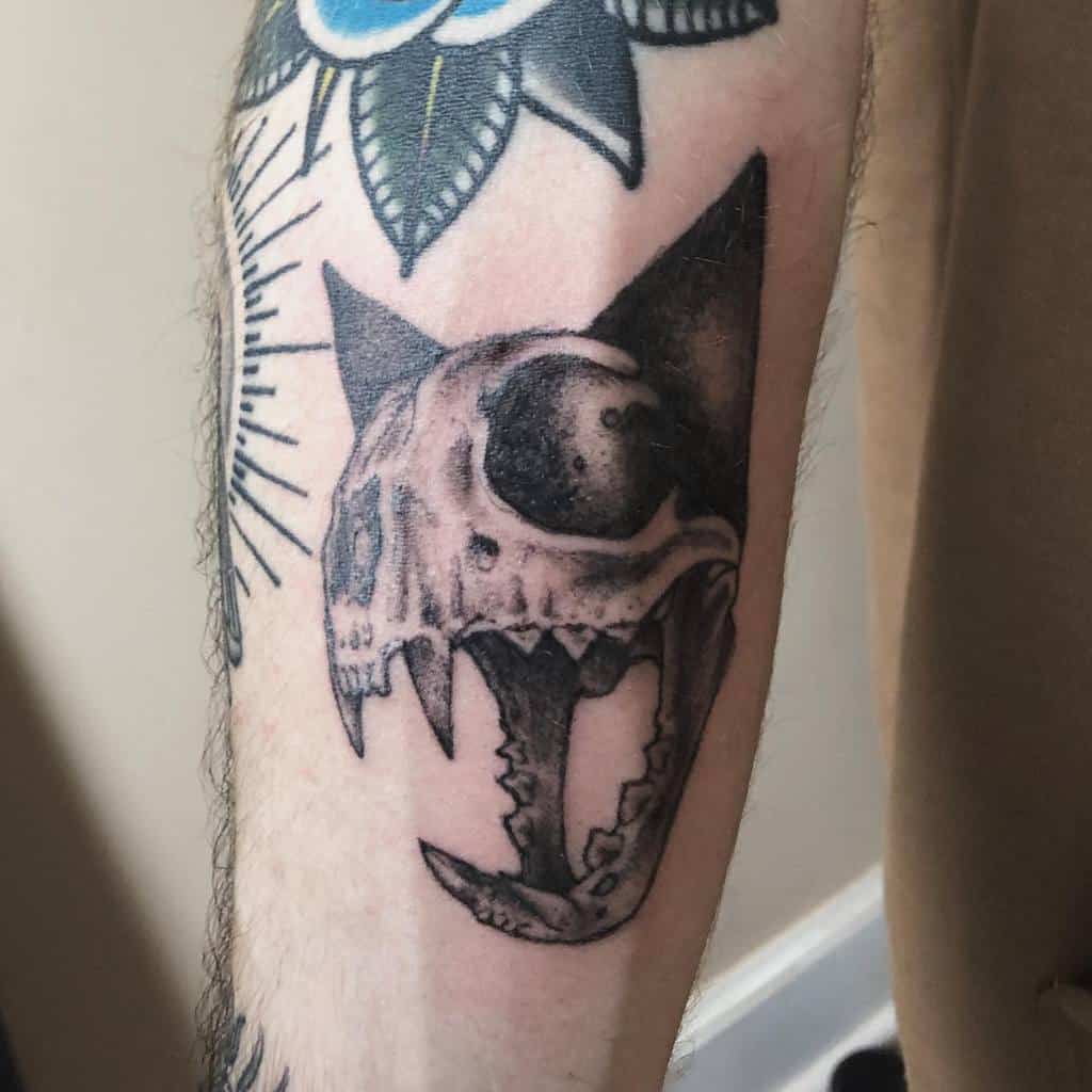 forearm cat skull tattoo moonlagoonx