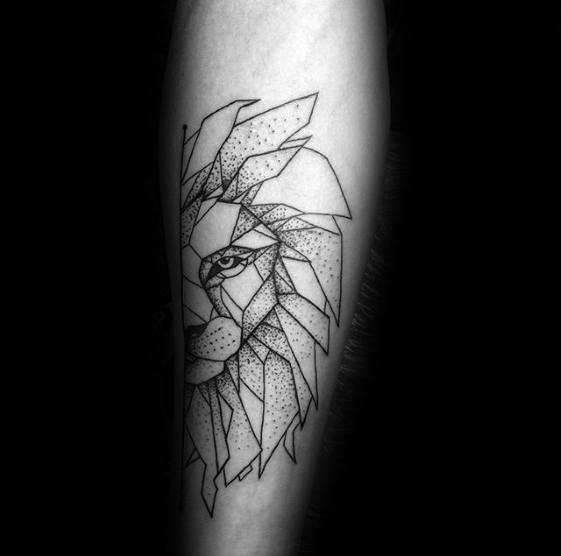 Forearm Creative Geometric Lion Tattoos For Men
