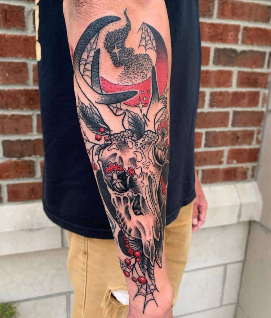 forearm deer skull tattoo bogwitchz_
