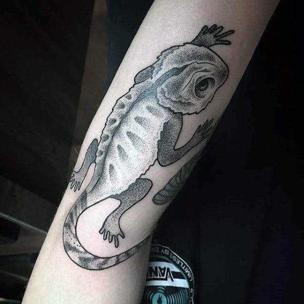 Forearm Dotted Gray Mens Lizard Tattoo Design Ideas