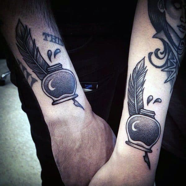 Forearm Dotwork Awesome Quill Tattoos For Men