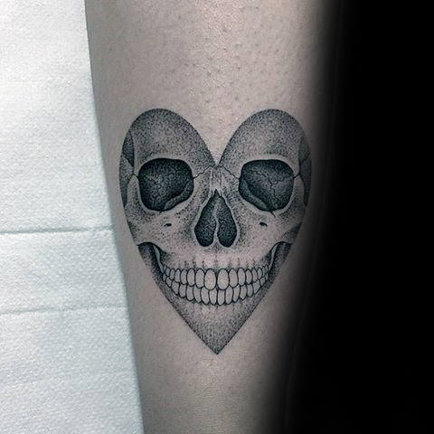 Forearm Dotwork Heart Skull Guys Small Tattoo Designs