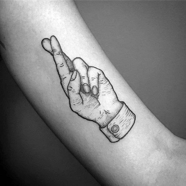 Forearm Fingers Crossed Good Luck Mens Tattoo Designs