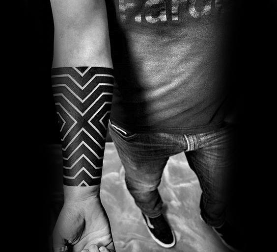 Forearm Geometric Negative Space Lines All Black Band Tattoos