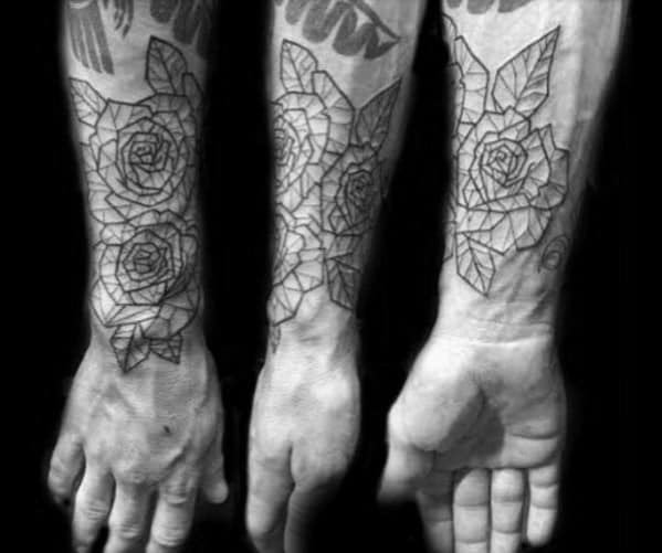 Forearm Geometric Roses Mens Flower Tattoo Ideas