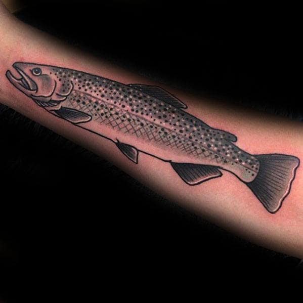 Forearm Grey And Black Trout Guys Fish Tattoo Ideas