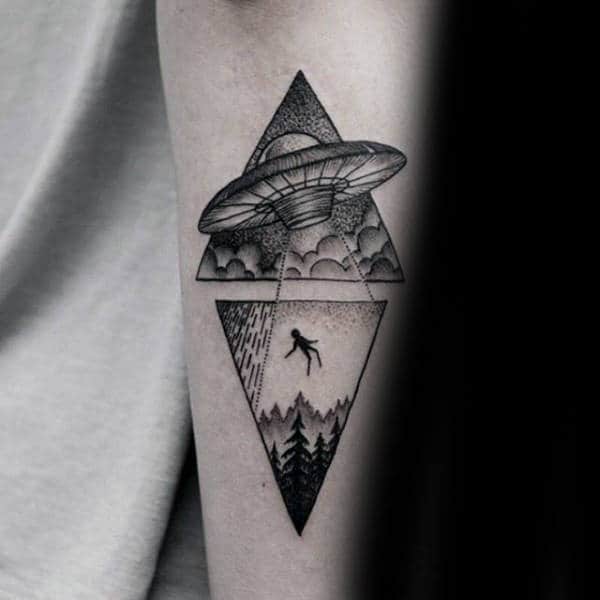 Forearm Guys Alien Triangle Tattoos