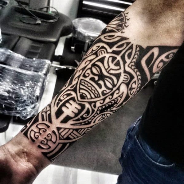 Forearm Guys Polynesian Tribal Tattoo Ideas