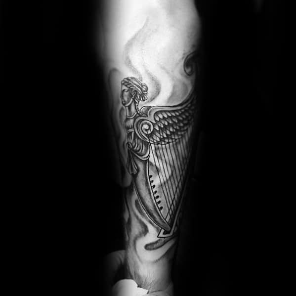 Forearm Harp Mens Tattoo Ideas