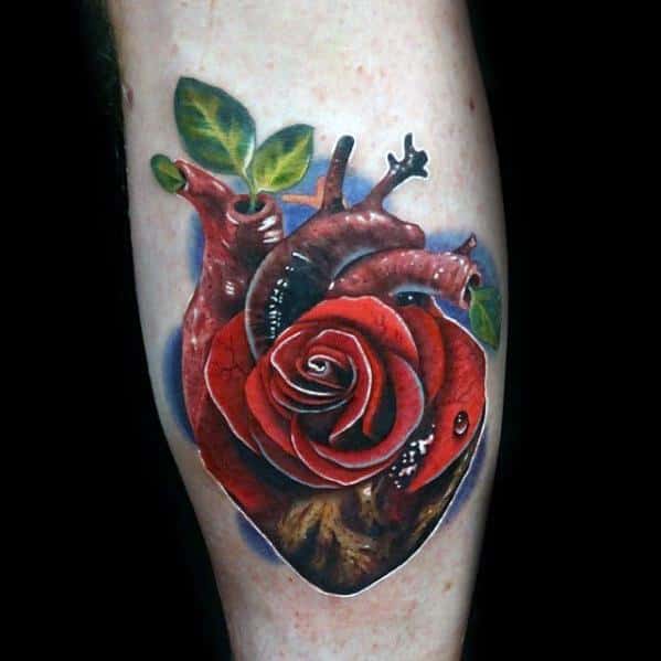Forearm Heart Rose Flower Morph Tattoo Ideas For Males