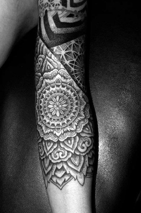Forearm Intricate Mandala Tattoos Guys