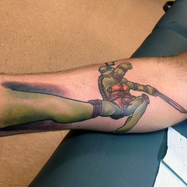 Forearm Kicking Teenage Mutant Ninja Turtle Mens Tattoos