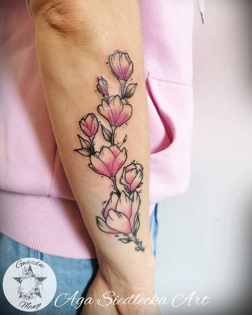 forearm magnolia tattoos aga siedlecka art