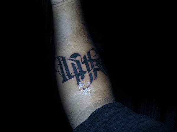 Forearm Male Black Ink Life Death Ambigram Tattoo Design Inspiration