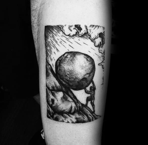 Thought you guys would like my Myth of Sisyphus tattoo sleeve What  existential tattoos do you all have Itd be awesome to see them   rExistentialism