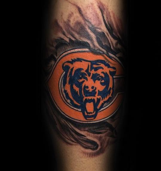 Forearm Manly Ripped Skin Football Chicago Bears Tattoo Design Ideas For Men